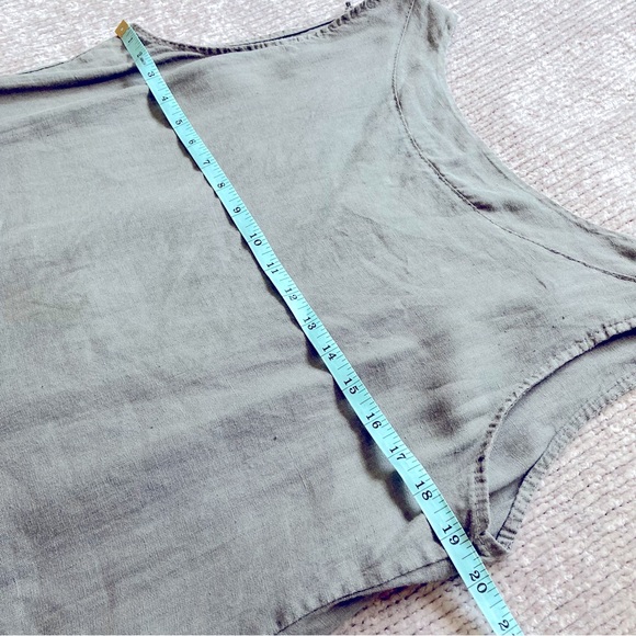 Bellambra Linen Shift Dress Medium Sage Crochet Lace Back Panel Italy Minimalist - Picture 4 of 8